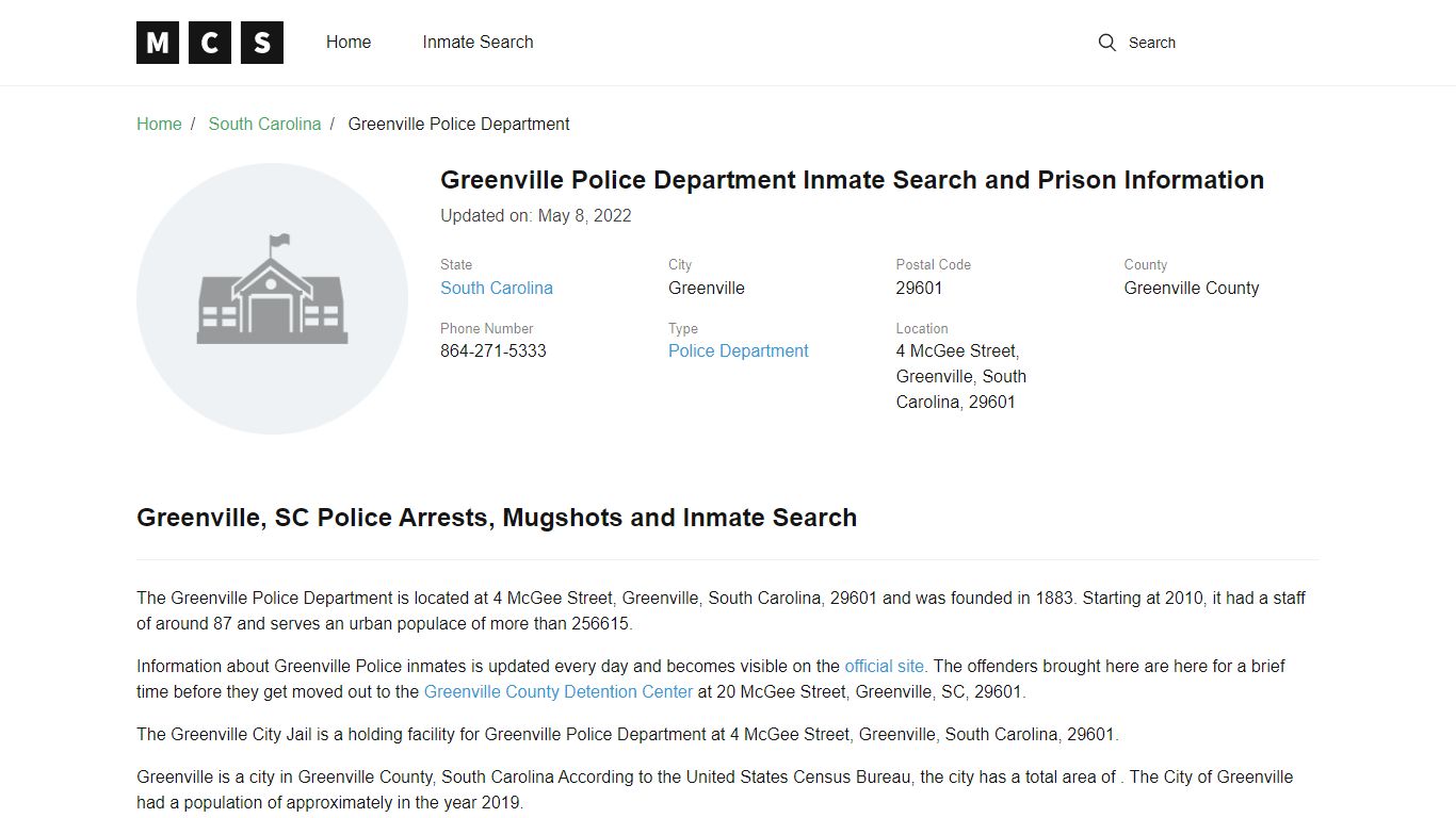 Greenville Police Department Inmate Search and Prison ...